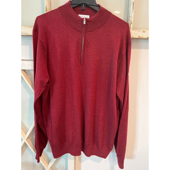 Peter Millar size large maroon wool blend 1/4 zip sweater - Picture 1 of 4